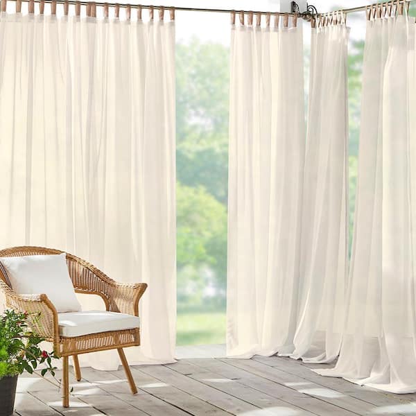 Darien Ivory Solid Polyester Indoor/Outdoor 52(in)X108(in) Adhesive Loop Tab Top Sheer Curtain Panel