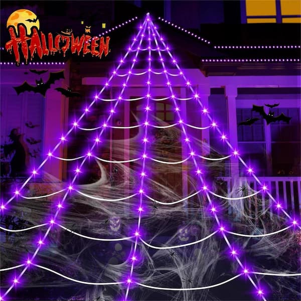 White 23 ft. x 18 ft. Giant Spider Web Lights with 250 LEDs Waterproof Timer 8 Modes for Outdoor Yard Decor (1-Pack)