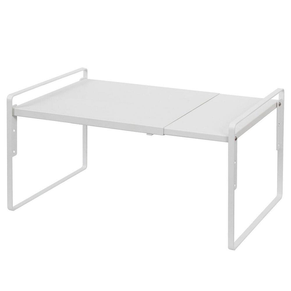 1-Shelf White Adjustable Expandable Heavy Duty Metal Shelf Organizer Riser for Kitchen Cabinet Pantry