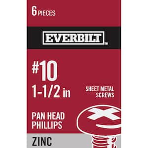 #10 x 1-1/2 in. Phillips Pan Head Zinc Plated Sheet Metal Screw (6-Pack)