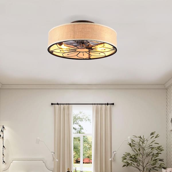 20 in. 4-Light White Flush Mount Jute Rope Standard No Include E26 Bulb Low Profile Fandelier Ceiling Fan Light Kit