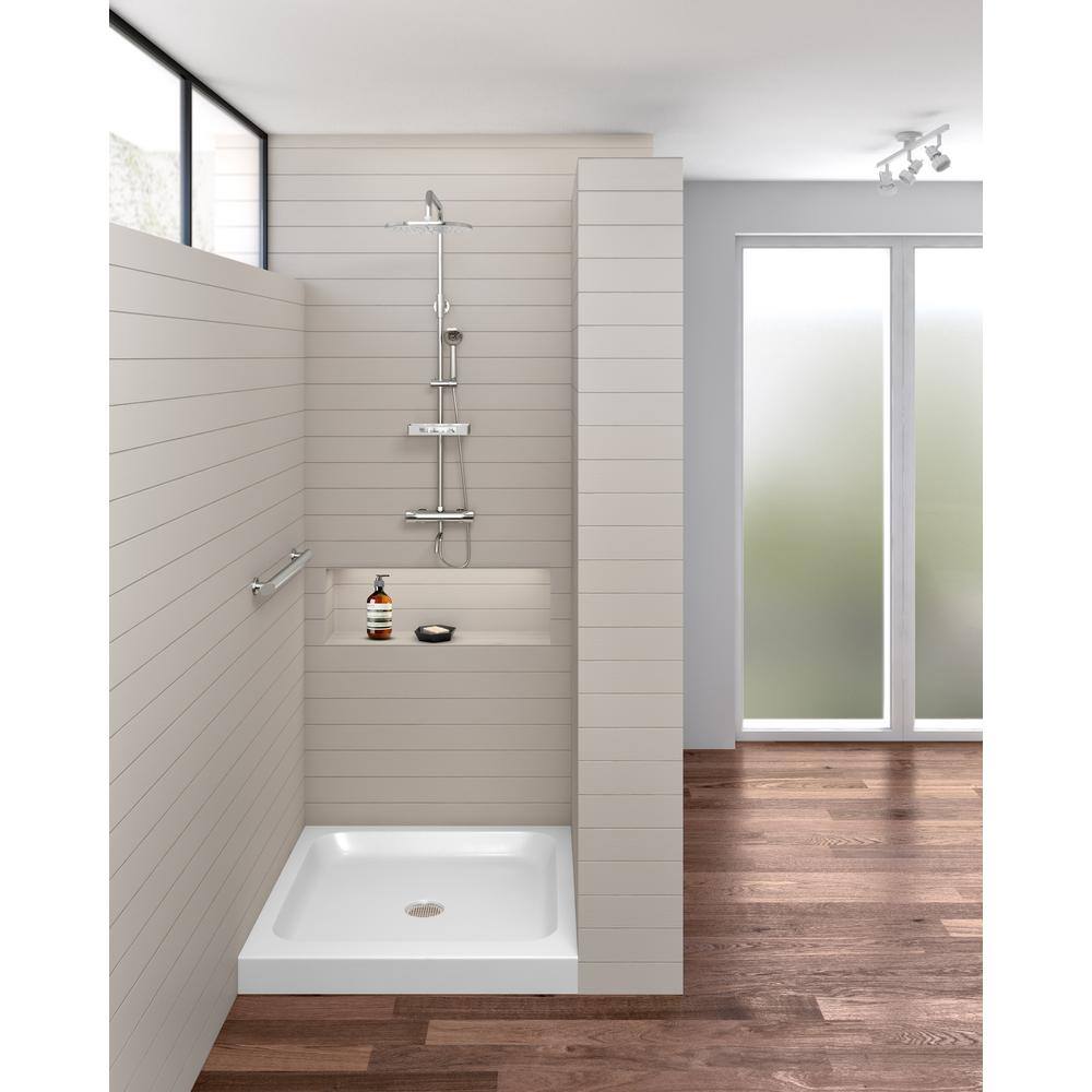 36" White Acrylic Single Shower Base with Non-Slip Surface