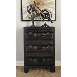 Dark Brown Faux Leather Vintage Faux Leather Cabinet with Buckles and Straps Detailing