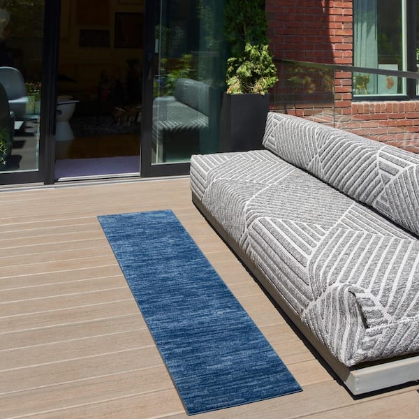Essentials 2 ft. x 10 ft. Navy Blue Kitchen Runner Solid Contemporary Indoor/Outdoor Patio Area Rug