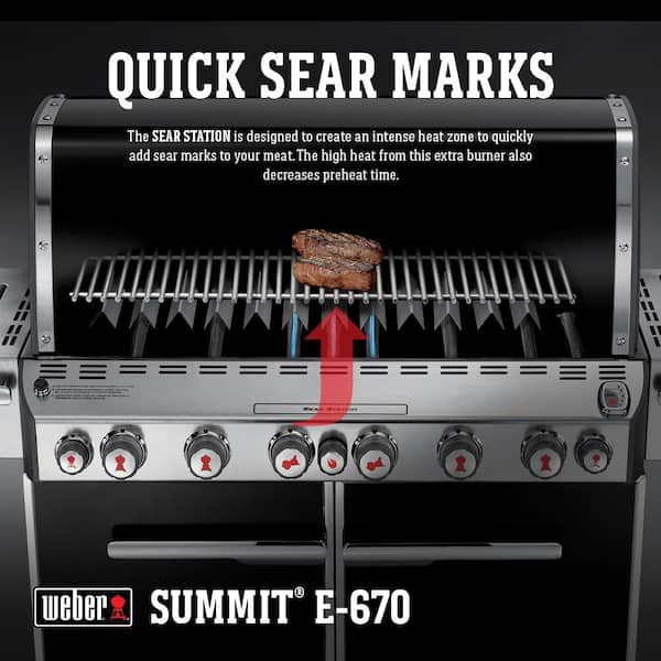 Weber Summit E 670 6 Burner Natural Gas Grill In Black With Built In Thermometer And Rotisserie The Home Depot