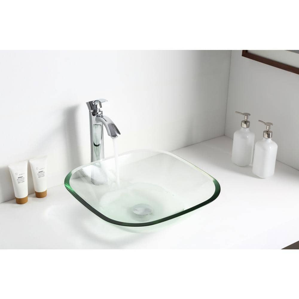 Cadenza 16.5'' Clear Tempered Glass Square Vessel Sink