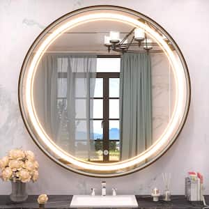36 in. W x 36 in. H Round Framed 3-Colors Dimmable LED Wall Mount Bathroom Vanity Mirror with Lights Anti-Fog in Black