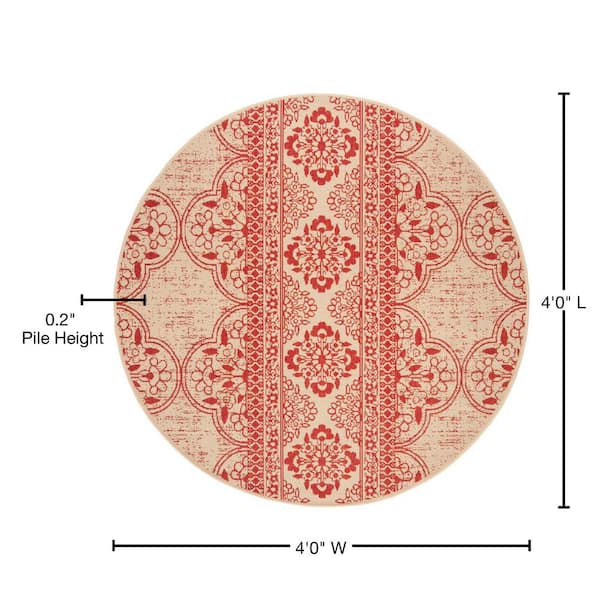 4' Round Red And Ivory Round Floral Indoor Outdoor Area Rug 4' Round Red And Ivory Round Floral Indoor Outdoor Area Rug