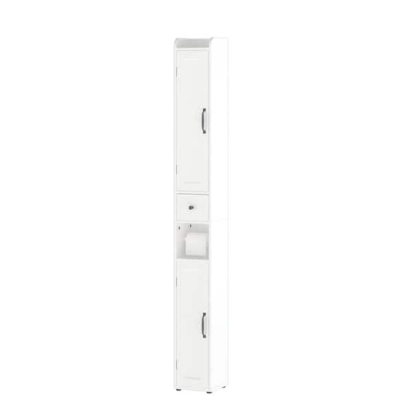 7.87 in. W x 7.87 in. D x 67.51 in. H White Wood Linen Cabinet Storage Cabinet W/ Adjustable Shelves, Paper Towel Holder