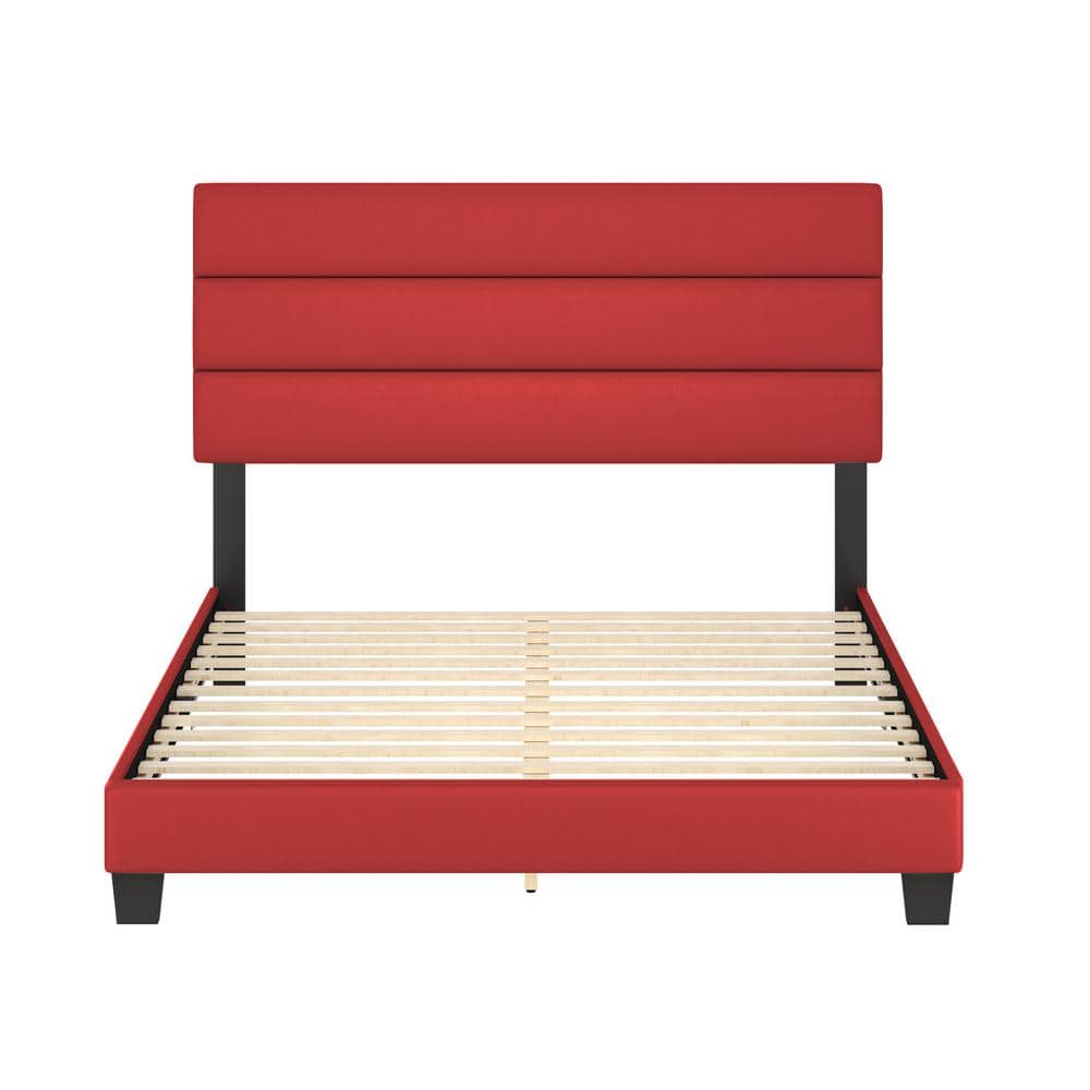 Phoebe Red Faux Leather Upholstered Queen Bed Frame with Slats