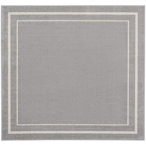 Essentials Grey/Ivory 5 ft. x 5 ft. Square Solid Contemporary Indoor/Outdoor Area Rug
