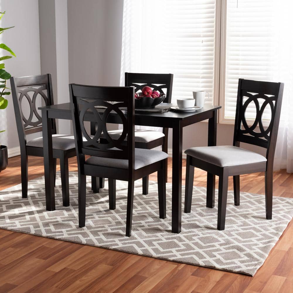 Lenoir Espresso Brown Wood & Gray Fabric 5-Piece Dining Set