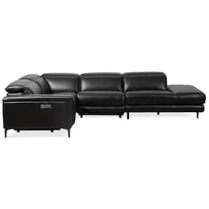 Petra 117 in. Rolled Arm Power Reclining Left Facing Sectional in Black Vegan Leather