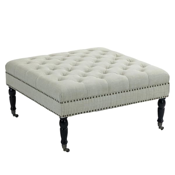 Warehouse of Tiffany Beatrice 34 in. Indoor Light Gray Finish Linen Cocktail Ottoman