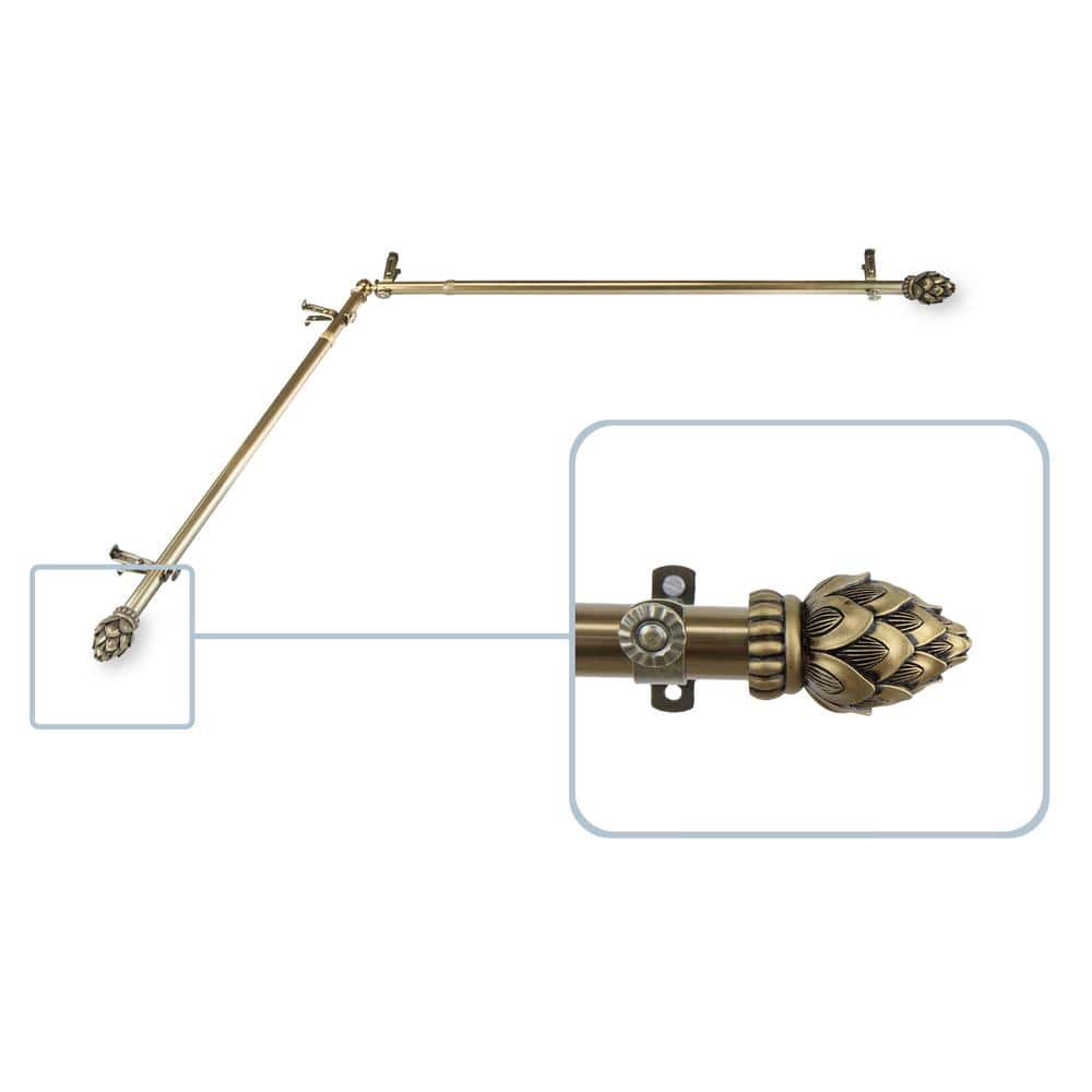 Rod Desyne Bud 13/16 in. Dia 48-84 in. L Corner Window Single Curtain Rod in Antique Brass