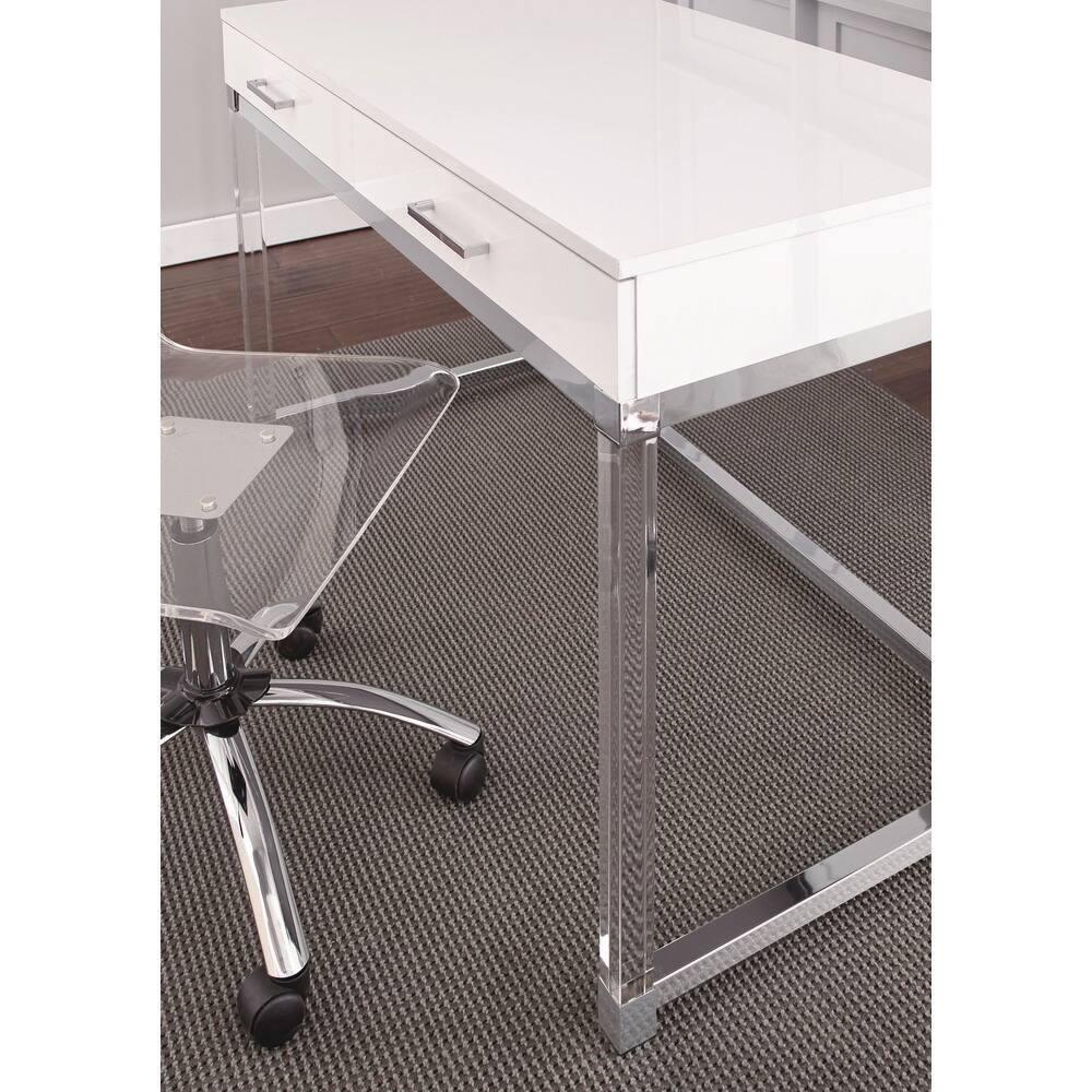White Wood Adjustable Height Desk with Drawer