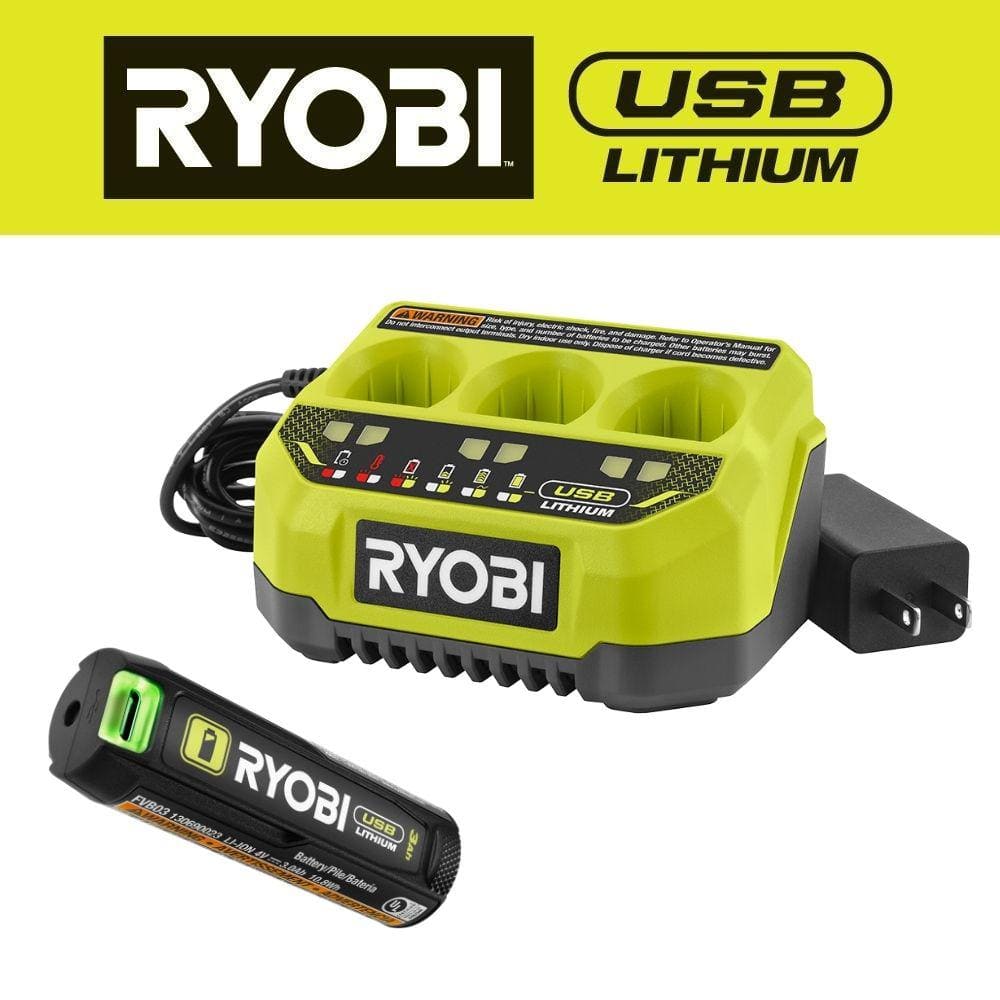 RYOBI USB Lithium 3-Port Charger with USB Lithium 3.0 Ah Lithium-Ion Rechargeable Battery