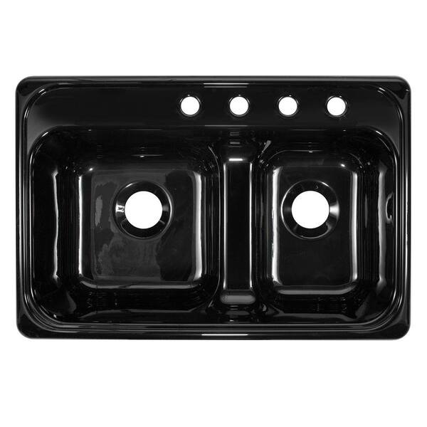 Lyons Industries Chef Select Drop-In Acrylic 33 x 22 x 10 4-Hole 60/40 Double Basin Kitchen Sink in Black