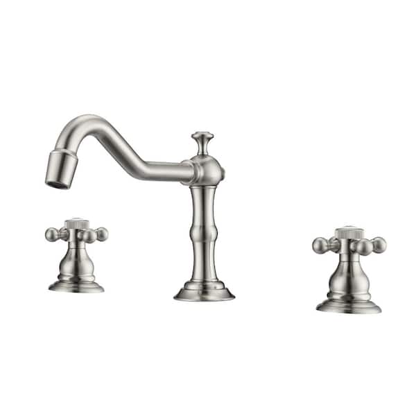 Barclay Products Roma 8 in. Widespread 2-Handle Metal Cross with Porcelain Buttons Bathroom Faucet in Brushed Nickel
