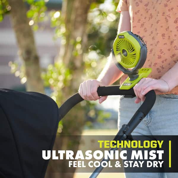 RYOBI USB Lithium Cordless Ultrasonic Misting Clamp Fan Kit with