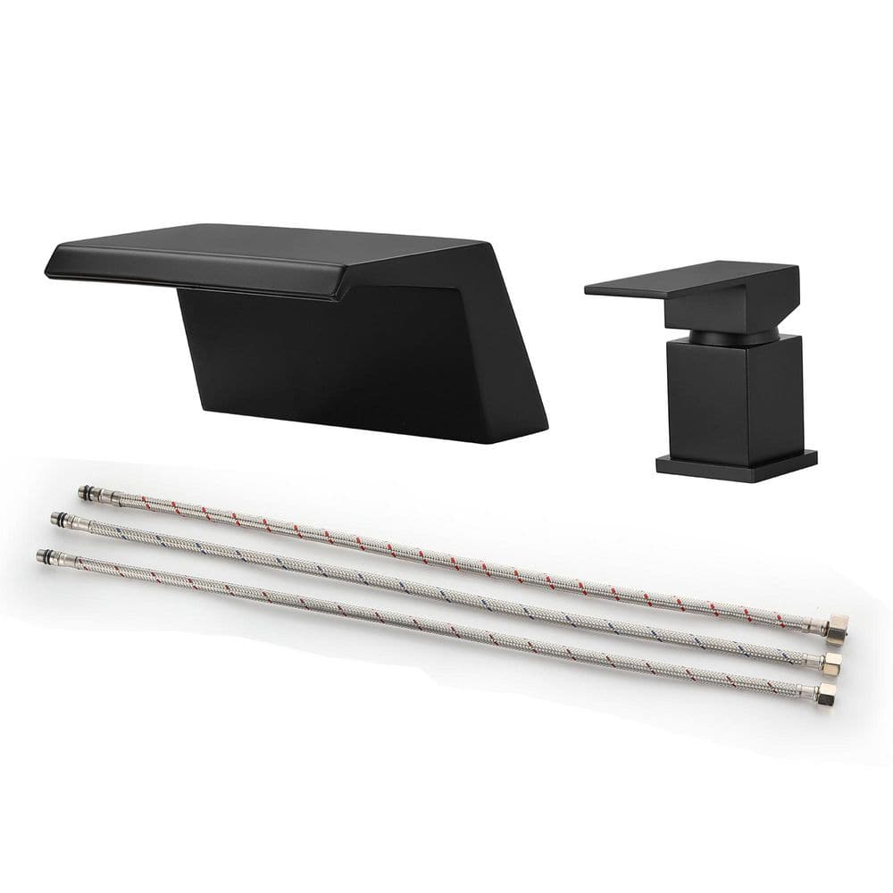 Single Handle Deck-Mount Waterfall Roman Tub Faucet in Matte Black
