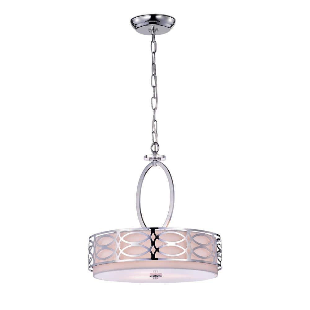 Chrome 3-Light Drum Chandelier with Fabric Shade