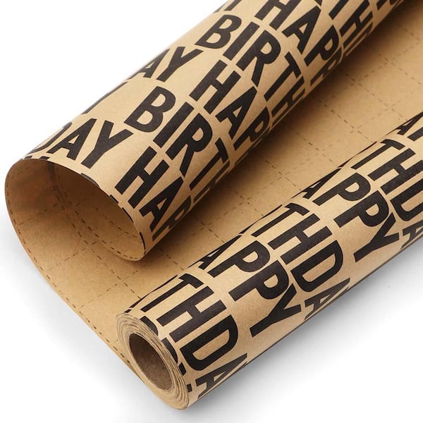 17.2 x 1.93 x 1.89 in. Thick Kraft Paper Birthday Wrapping Paper Vintage Style Brown with Black Pattern