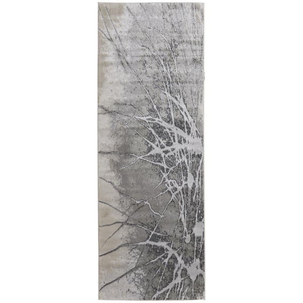 HomeRoots 2 ft. x 8 ft. Gray, Ivory Abstract Runner Rug