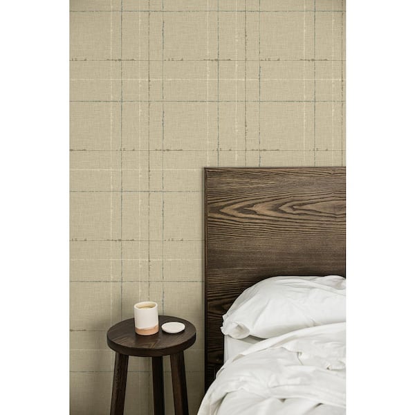 60.75 sq. ft. Sand Gorton Plaid Embossed Vinyl Unpasted Wallpaper Roll
