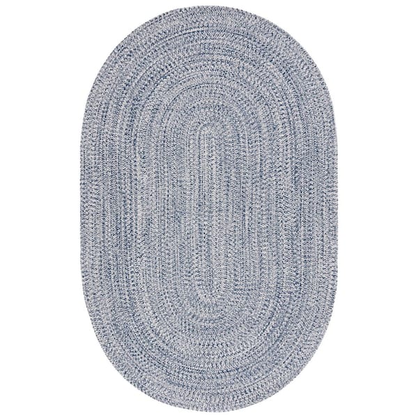 Braided Dark Blue/Ivory 5 ft. x 8 ft. Machine Washable Concentric Woven Oval Area Rug