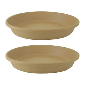 Classic 24 in. Round Plastic Flower Pot Plant Saucer, Sandstone (2-Pack)
