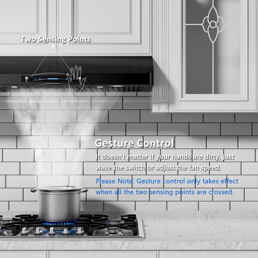 30" Black Stainless Steel Under Cabinet Range Hood with Gesture Control