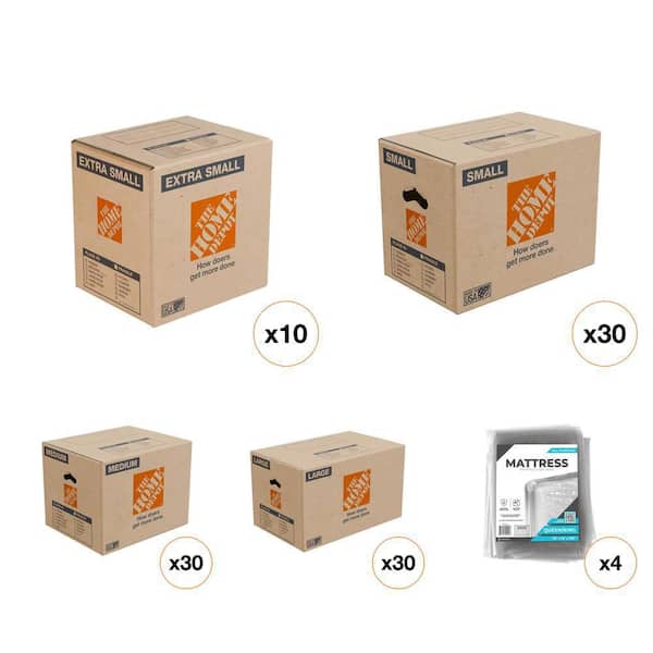 Extra Small Box (10), Small Box (30), Medium Box (30), Large Box (30) and 100 in. Mattress Bag (4) combo