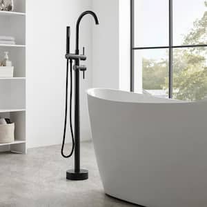 1-Handle Freestanding Tub Faucet Bathtub Filler with Hand Shower in Matte Black