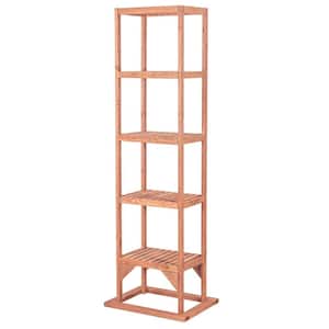 20 in. x 15 in. x 63 in. Medium Brown Solid Wood Cypress Tower Plant Stand