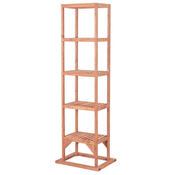 Leisure Season 20 in. x 15 in. x 63 in. Medium Brown Solid Wood Cypress Tower Plant Stand