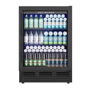 24 in. Single Zone 180-Cans Undercounter Freestanding/Built-in Beverage and Wine Cooler in Black with Single zone