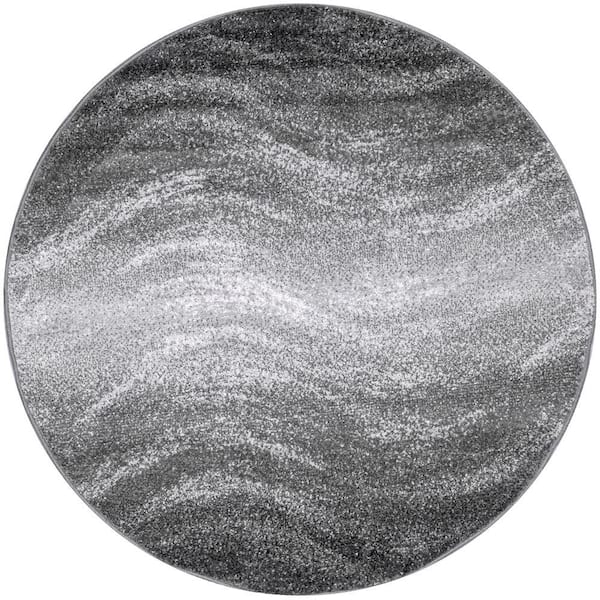 Julene Contemporary Ripples Gray 8 ft. Round Area Rug