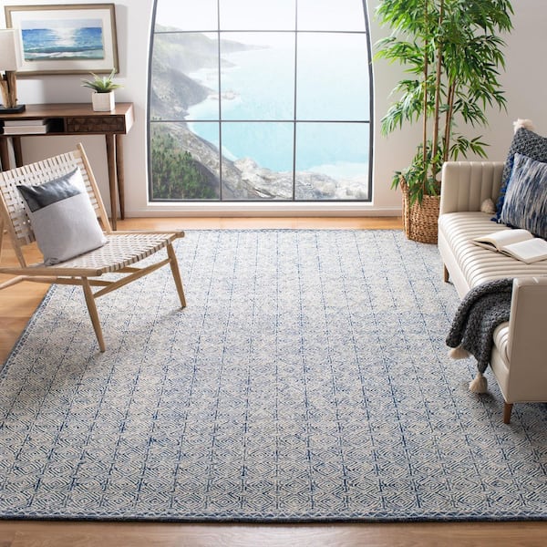 Micro-Loop Navy/Ivory 11 ft. x 15 ft. Geometric Striped Area Rug