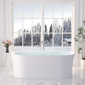 67 in. W. x 31.5 in. Soaking Bathtub with Center Drain, Air bubble Massage and Romantic LED Lighting in White