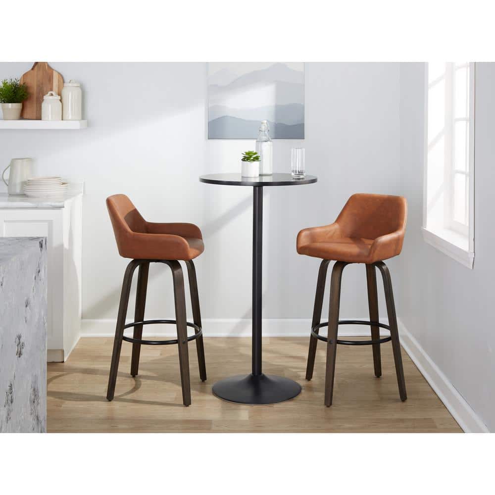 Daniella Dark Brown Faux Leather Swivel Bar Stools, Set of 2