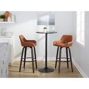 Daniella 29.25 in. Camel Faux Leather, Walnut Glazed Wood and Black Metal Fixed-Height Bar Stool (Set of 2)