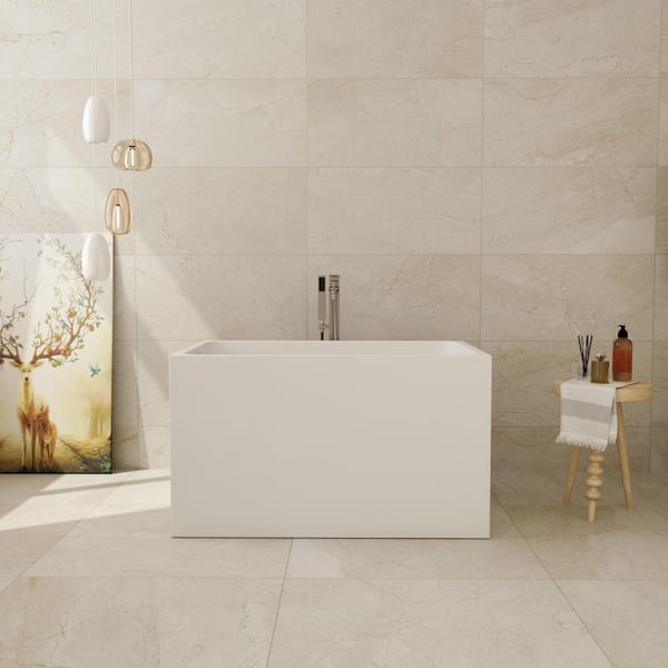 43. 3 in. x 28 in. Rectangle Acrylic Freestanding Soaking Bathtub in White Chrome Overflow Pop-Up Drain CUPC Certificate