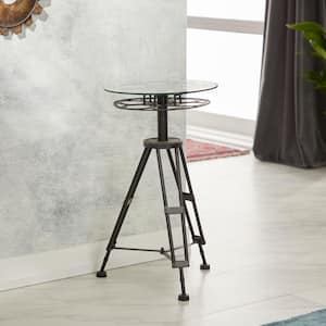 15 in. Black Film Reel Large Round Glass End Accent Table with Tripod Legs and Glass Top