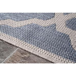 Gina Moroccan Trellis Blue Doormat 2 ft. x 3 ft.  Indoor/Outdoor Patio Area Rug