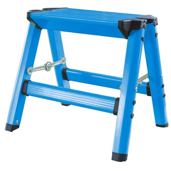 AmeriHome Aluminum Single Step Folding Stool with 325 lbs. Load Capacity in Neon Blue