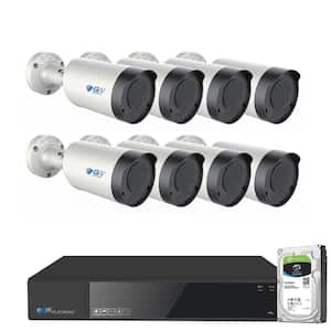 8-Channel 8MP 2TB NVR Smart Security Camera System with 8 Wired Bullet POE Cameras, Spotlight, Motorized Zoom, Mic
