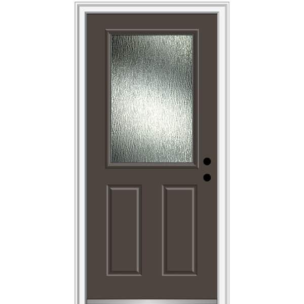 MMI Door Rain Glass 32 in. x 80 in. Left-Hand Inswing 1/2 Lite 2-Panel Painted Brown Prehung Front Door on 4-9/16 in. Frame