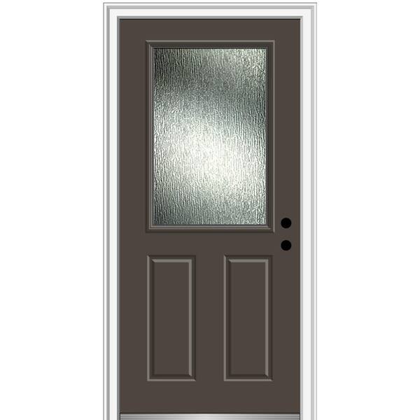 MMI Door Rain Glass 32 in. x 80 in. Left-Hand Inswing 1/2 Lite 2-Panel Painted Brown Prehung Front Door on 6-9/16 in. Frame