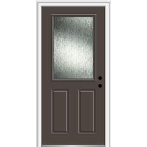 36 in. x 80 in. Left-Hand/Inswing Rain Glass Brown Fiberglass Prehung Front Door on 6-9/16 in. Frame
